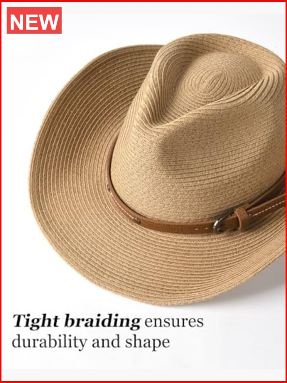 Cowboy Sun Hat with Wind Lanyard - Adjustable Lightweight Paper Blend - Picture 2 of 7